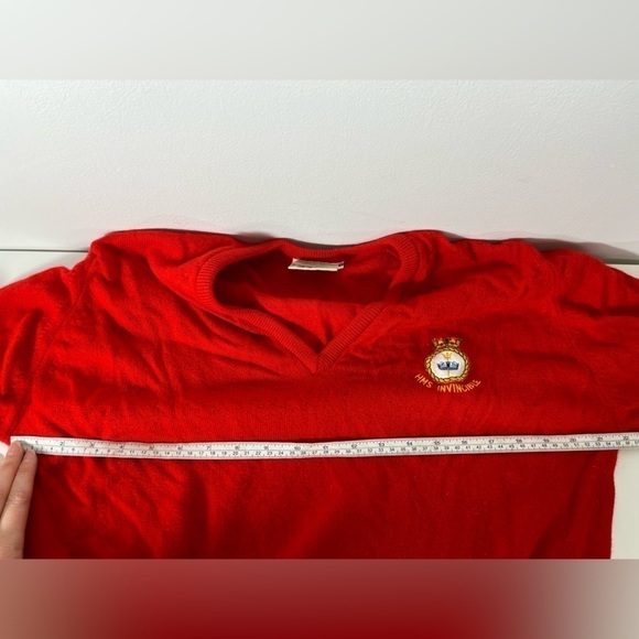 VINTAGE Stunning HMS Invincible Navy Crest Red Sweater Lambswool Made in England - Picture 6 of 7